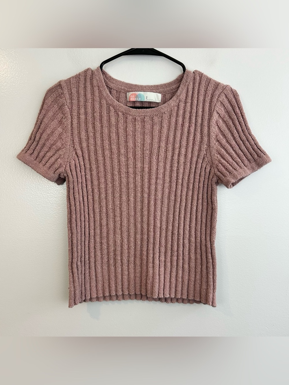 Free People Beach Dusty Pink Short Sleeve Ribbed Stretch Top Size Mdium